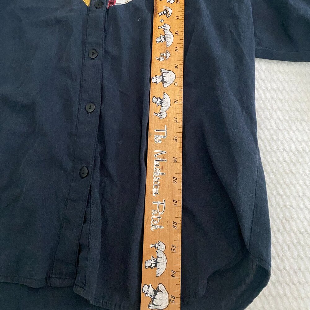 Vintage Teddy Bear Button Up Patchwork Black Silk… - image 7